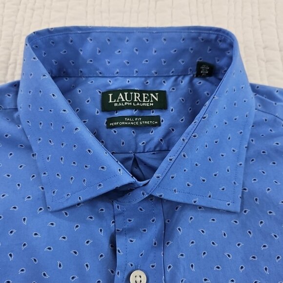 Lauren Ralph Lauren Green Label Shirt Men's 17 1/2 - 36/37 EUC Blue Paisley Luxe - Picture 7 of 16